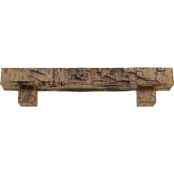 Kit W/ Alamo Corbels, NaturaL Golden Oak, 6H X 6D X 36W Hand Hewn Faux Wood Fireplace ManteL